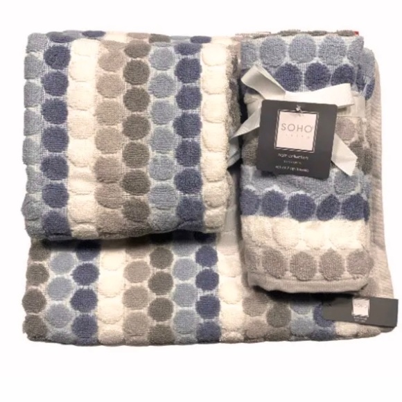 Bath Soho Living Bath Towel Set 6 Pieces Blue White And Gray New